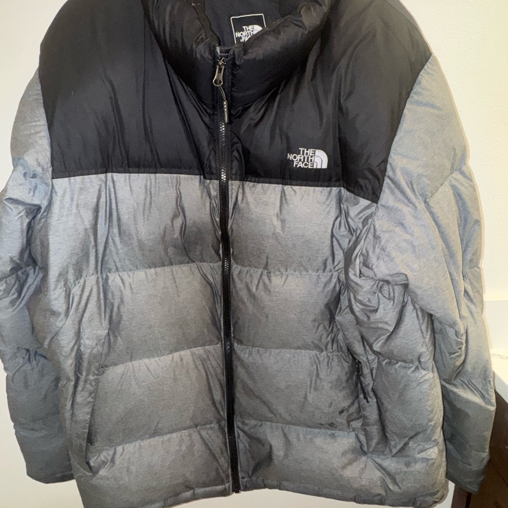 The North Face Black and Gray Puffer Jacket with Quilted Design